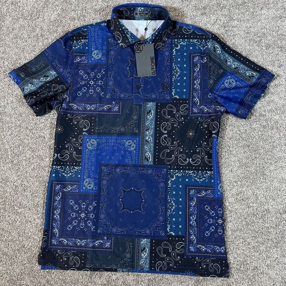NWT $120.00 G/Fore Golf Mens Bandana Tech Pique Polo‎ Navy Blue Size Large - Picture 1 of 4